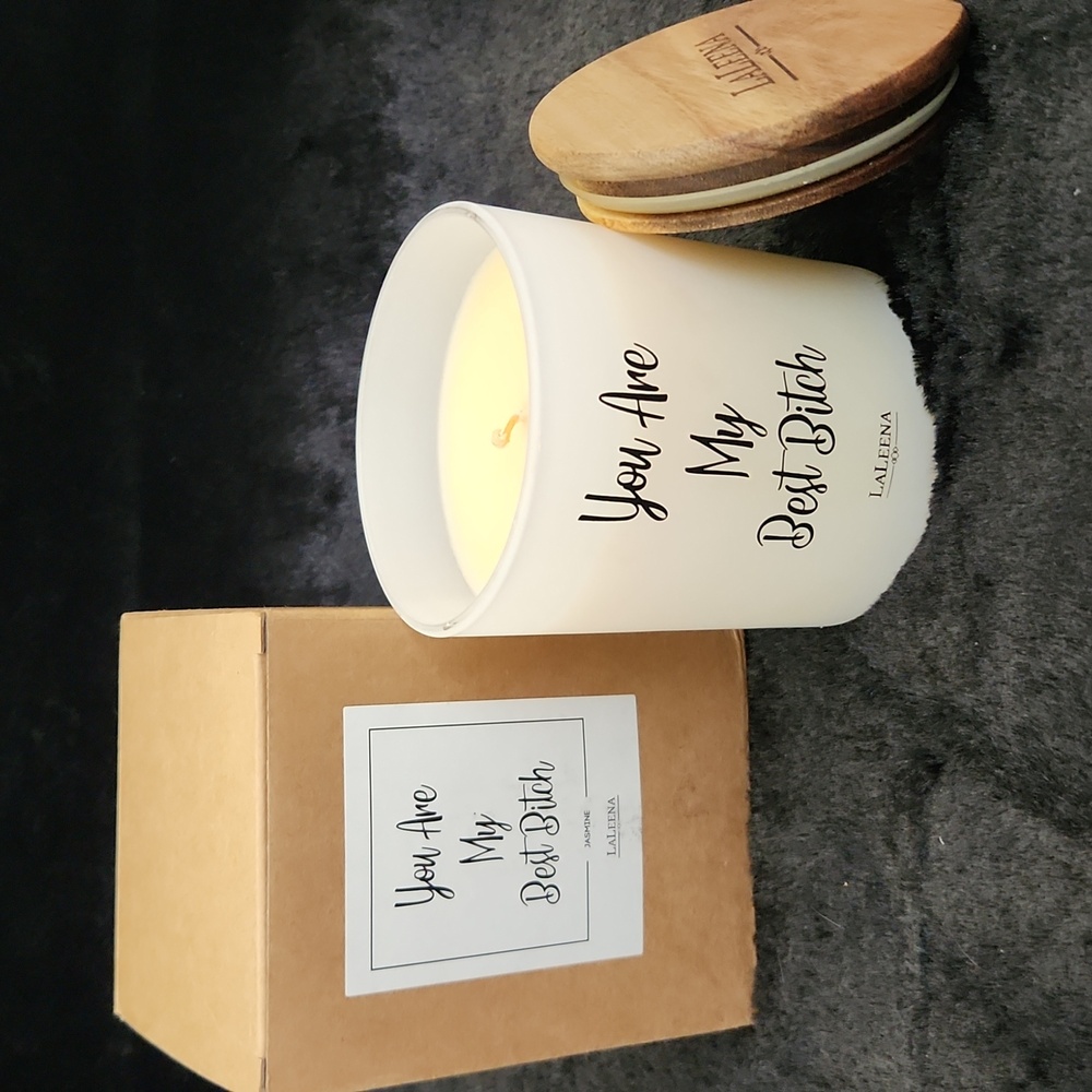 Jasmine Scented Soy Candle with Wooden Lid By LaLeena In Gift Box "YOU ARE MY"